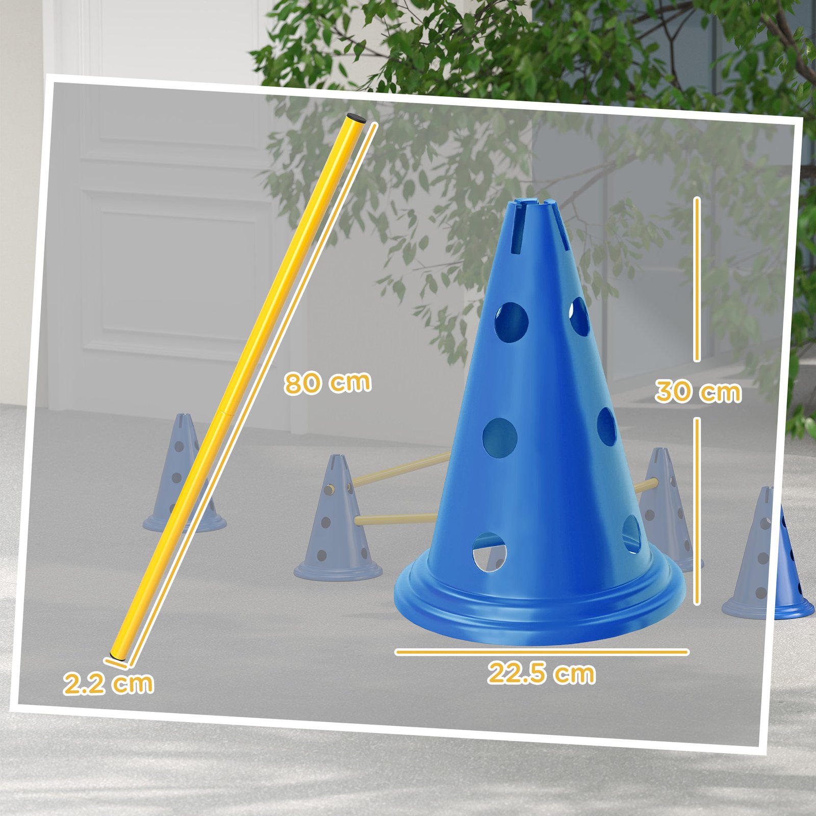 PawHut Dog Agility Equipment Set of Six Cones, Six Poles with Carry Bag, Three-Piece Adjustable Height Jumping Obstacles, Blue - Image 3
