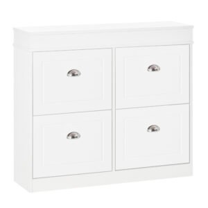 HOMCOM Shoe Cabinet with 4 Flip Drawers Wood Tipping Bucket Narrow Storage Cupboard with Adjustable Shelf Hall Organizer for Entrance Foyer White