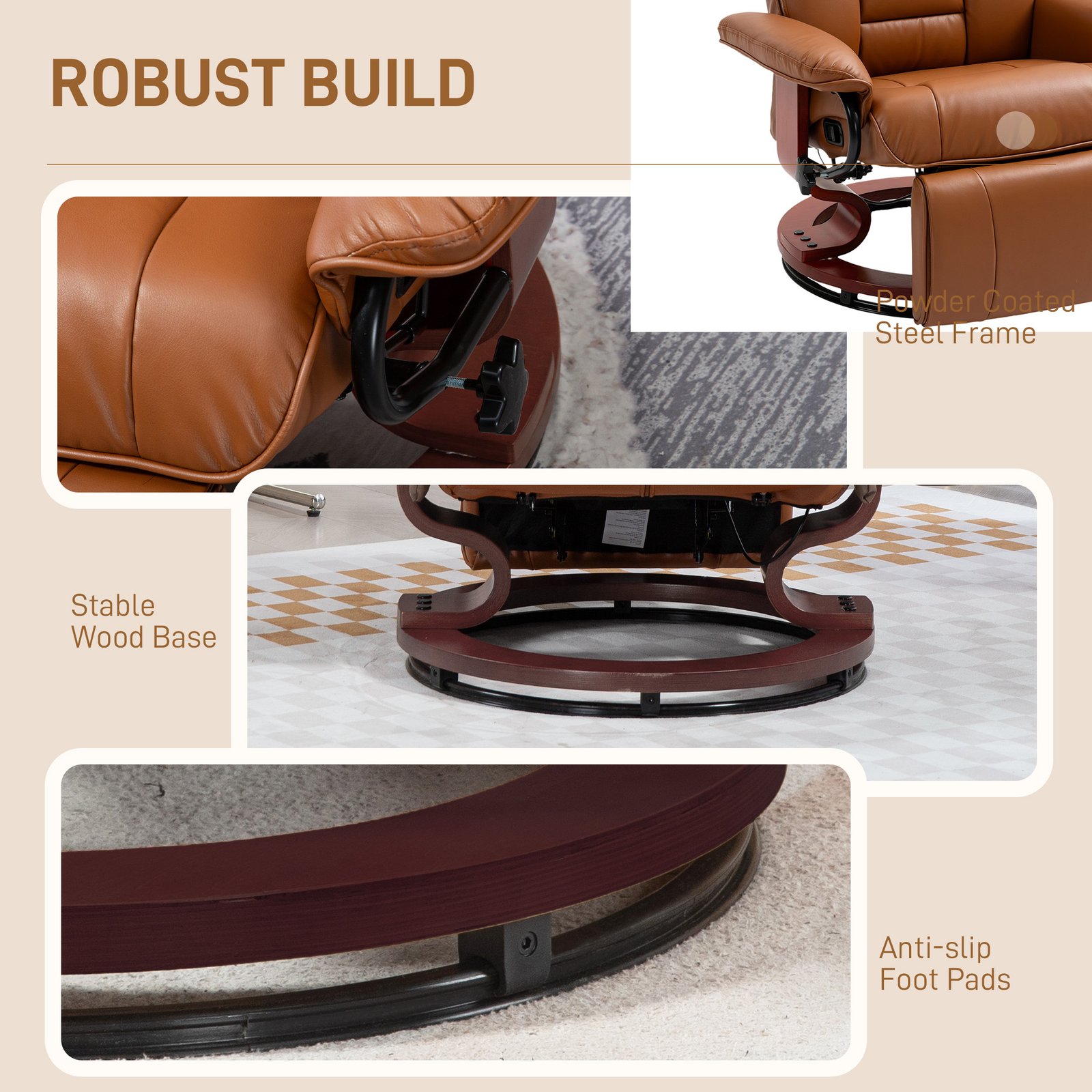 HOMCOM Faux Leather Recliner Chair - Brown - Image 8