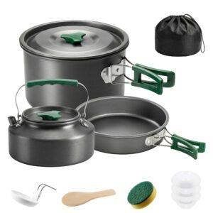 Outsunny Camping Cookware Set for 2-3 People, Ultralight Aluminium Camping Cooking Kit with Anti-Scald Handles, Grey