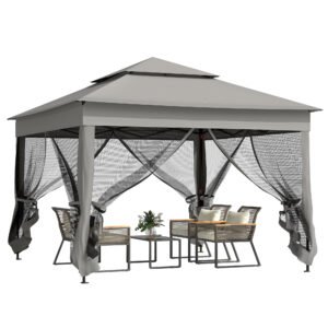 Outsunny 3 x 3(m) Pop Up Gazebo, Double-roof Garden Tent with Netting and Carry Bag, Party Event Shelter for Outdoor Patio, Dark Grey