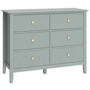 HOMCOM Fluted Dresser, 6 Drawer Chest of Drawers for Bedroom, Living Room, Hallway, Closet, Green