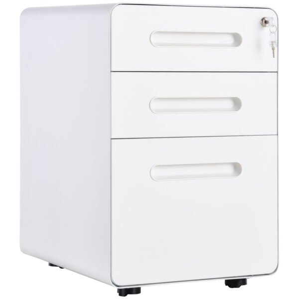Vinsetto Lockable File Cabinet with 3 Drawers, Vertical Office Drawer for A4, Letter, Legal Size, Anti-tilt Design, Pre-Assembled Body, White Vinsetto Lockable File Cabinet with 3 Drawers, Vertical Office Drawer for A4, Letter, Legal Size, Anti-tilt Design, Pre-Assembled Body, White