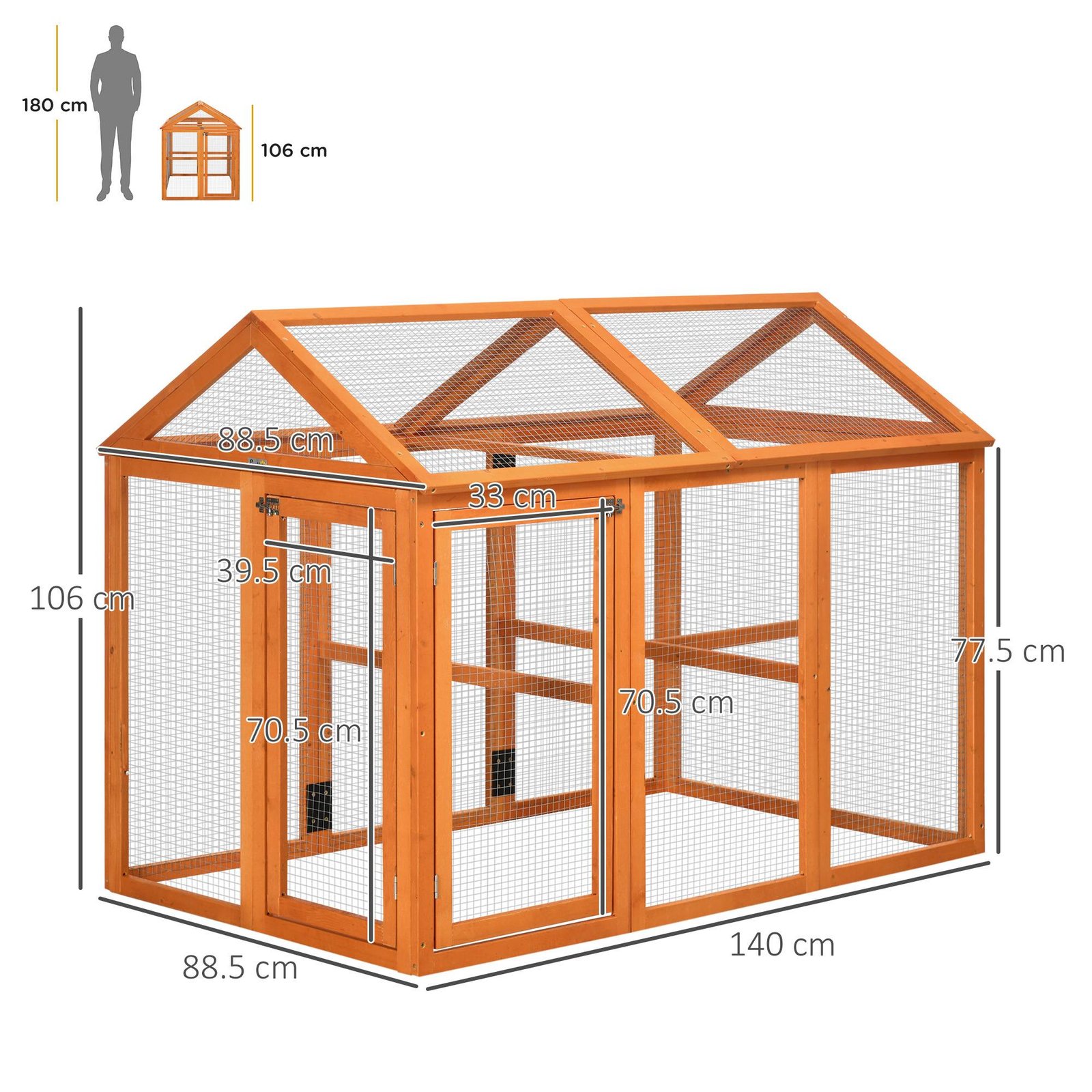 PawHut Large Chicken Run, Wooden Chicken coop, with Combinable Design - Wood Effect - Image 3