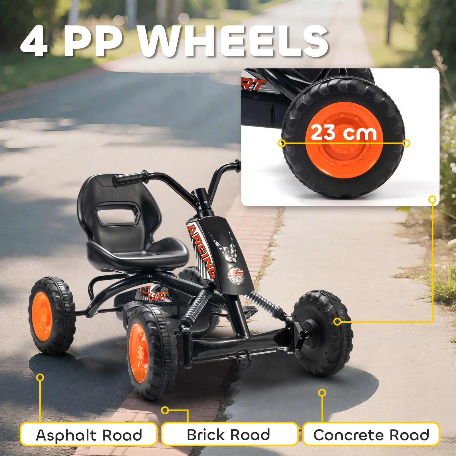 AIYAPLAY Kids Pedal Go Kart with Steel Frame, Sporty Design, for Ages 2-5 Years, Black - Image 6