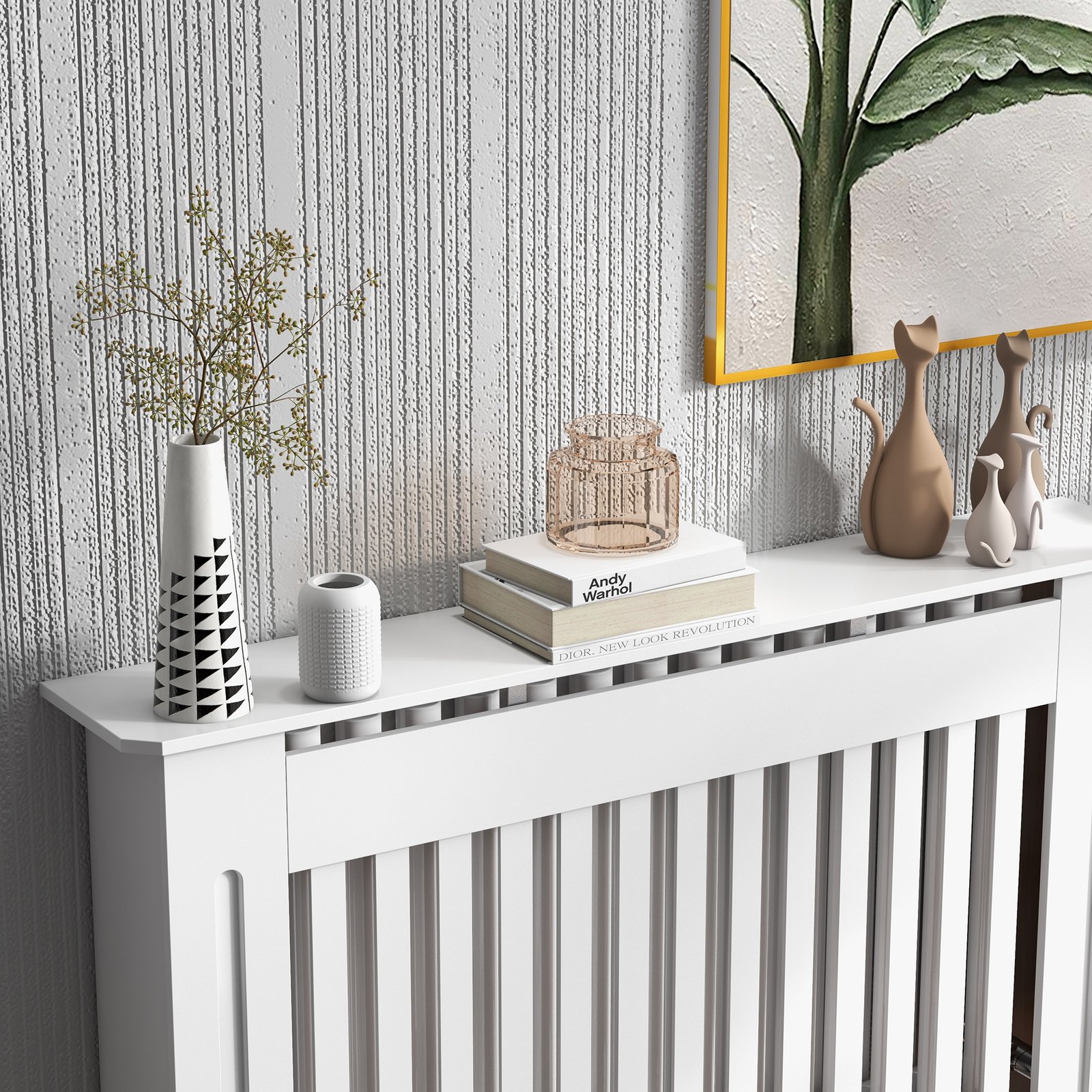 HOMCOM Slatted Radiator Cover Painted Cabinet MDF Lined Grill in White (112L x 19W x 81H cm) - Image 8