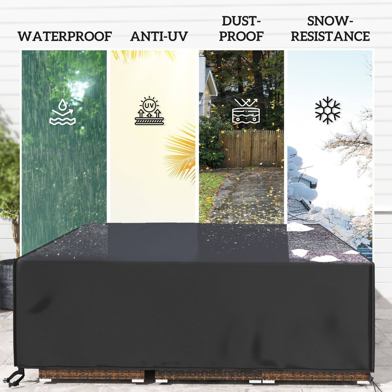 Outsunny Large Patio Garden Furniture Set Cover 600D Oxford Square Waterproof, 230 x 230 x 70 cm, Black - Image 6