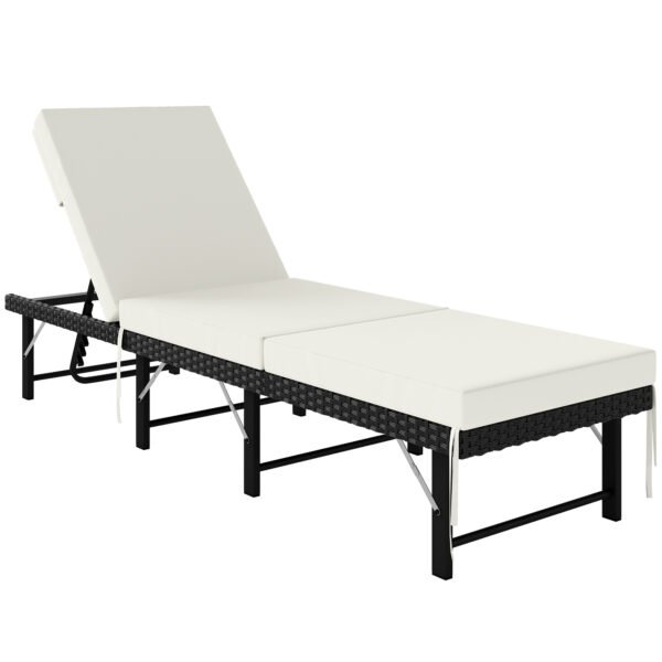 Outsunny Single Folding Rattan Sun Lounger, with Cushion – Black Outsunny Single Folding Rattan Sun Lounger, with Cushion – Black