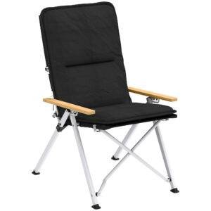 Outsunny Portable Camping Chair for Adults, High Back Folding Chair with Padded Seat and Carry Bag, Outdoor Recliner for Hiking, Fishing, Beach and Picnic, Black
