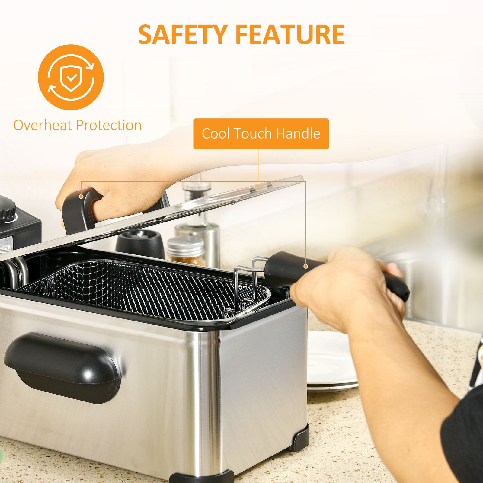 HOMCOM 3 Litre Stainless Steel Deep Fat Fryer with Adjustable Temp, 60min Timer, Viewing Window and Safety Cut Out, 2000W - Image 6
