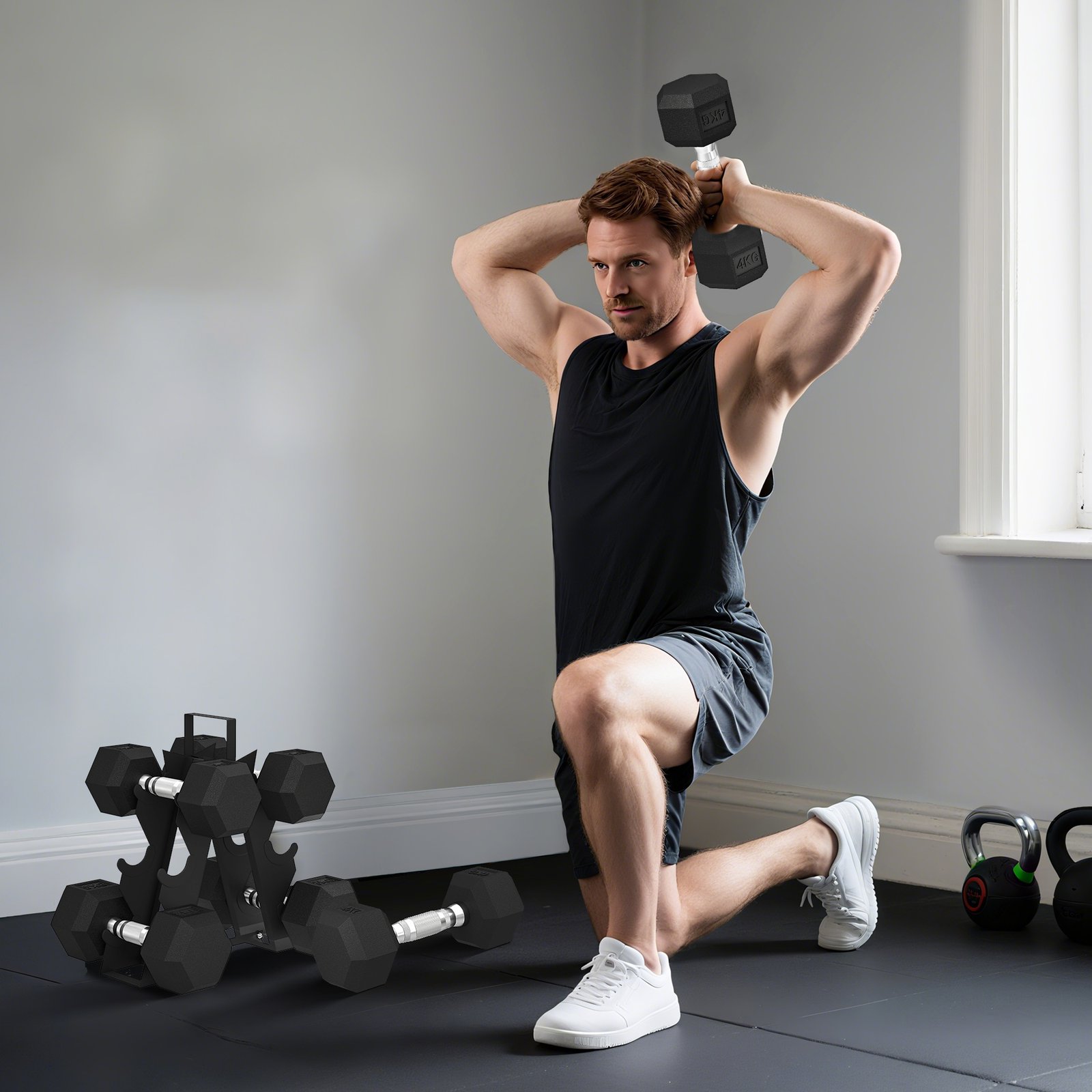SPORTNOW Hex Dumbbell Set with Weights Storage Rack, Rubber Coated Dumbbells, Non-Slip Chrome Handles, Space-Saving for Home Gym Weight Lifting Strength Training, 2 x 4kg, 2 x 6kg, 2 x 8kg - Image 7