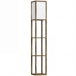 HOMCOM 3-Tier Floor Lamp with Shelves and Storage, Modern Corner Standing Lamp with Lampshade, Reading Light with Foot Switch for Living Room, Bedroom, Home Office, Bulb not Included, Brown