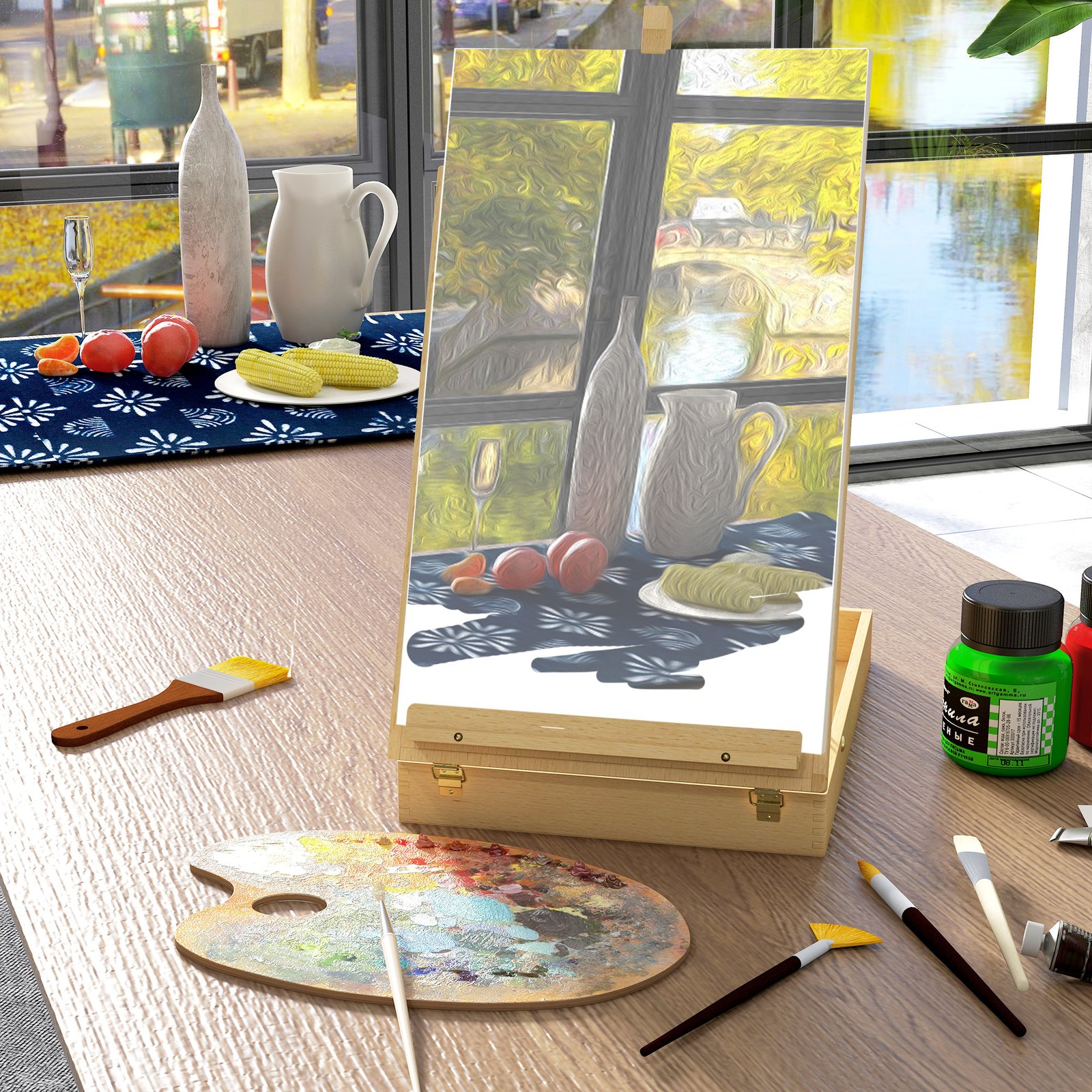 Vinsetto Wooden Table Easel Box Hold Canvas up to 61cm, Adjustable Beechwood Storage Table Box Easel, Portable Folding Artist Drawing & Sketching Board for Adults, Beginners, Artists Painting - Image 2