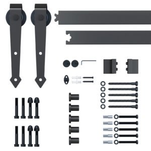 HOMCOM 6.6FT/200cm Black Sliding Door Kit for Single Barn Door, Antique Sliding Barn Door Hardware Kit with J Shape Hanger