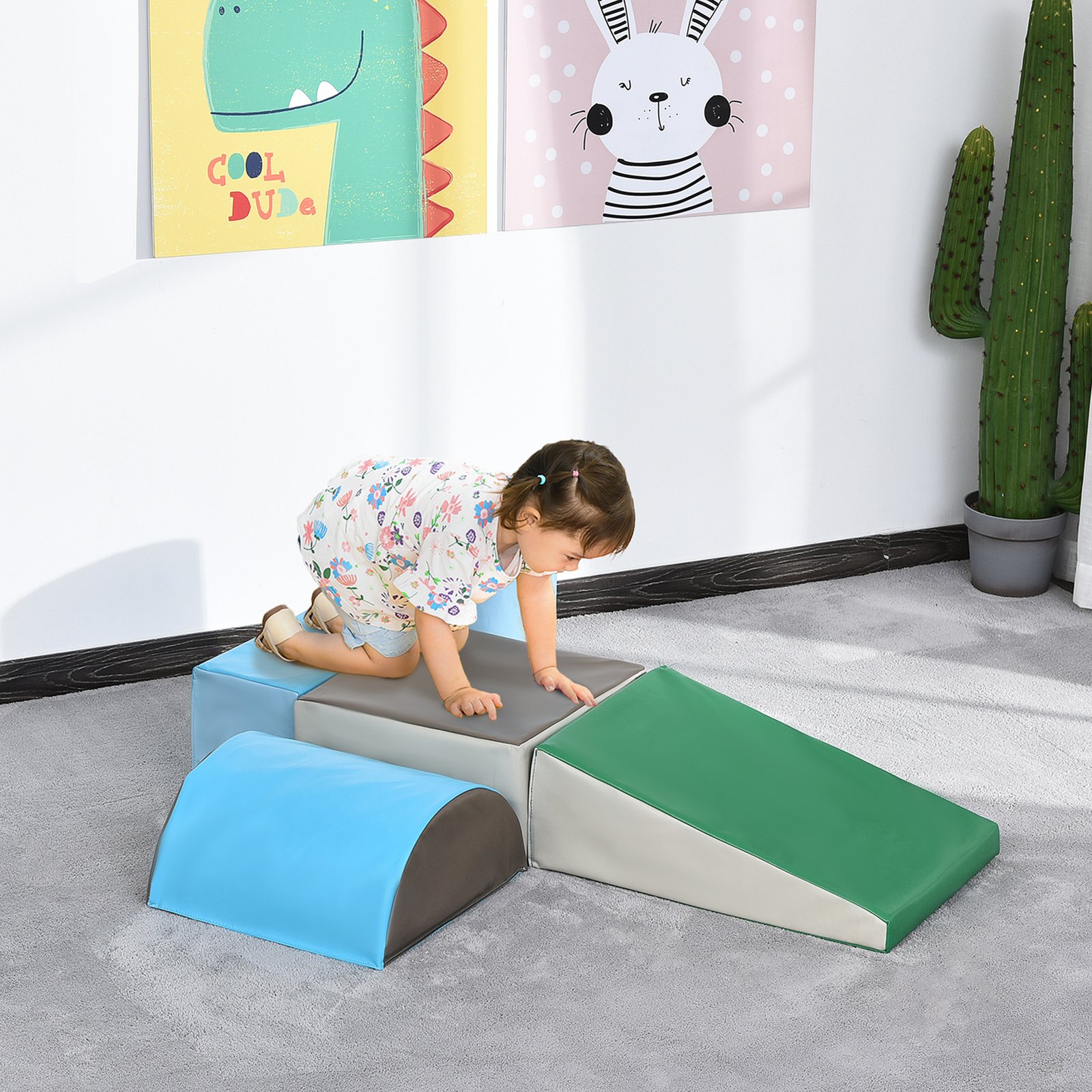 HOMCOM 5 Piece Kids Soft Play Set, Climb and Crawl Activity Toys Set for Baby Toddler, Soft Foam Blocks Indoor Play Equipment Learning Toys Blue - Image 2