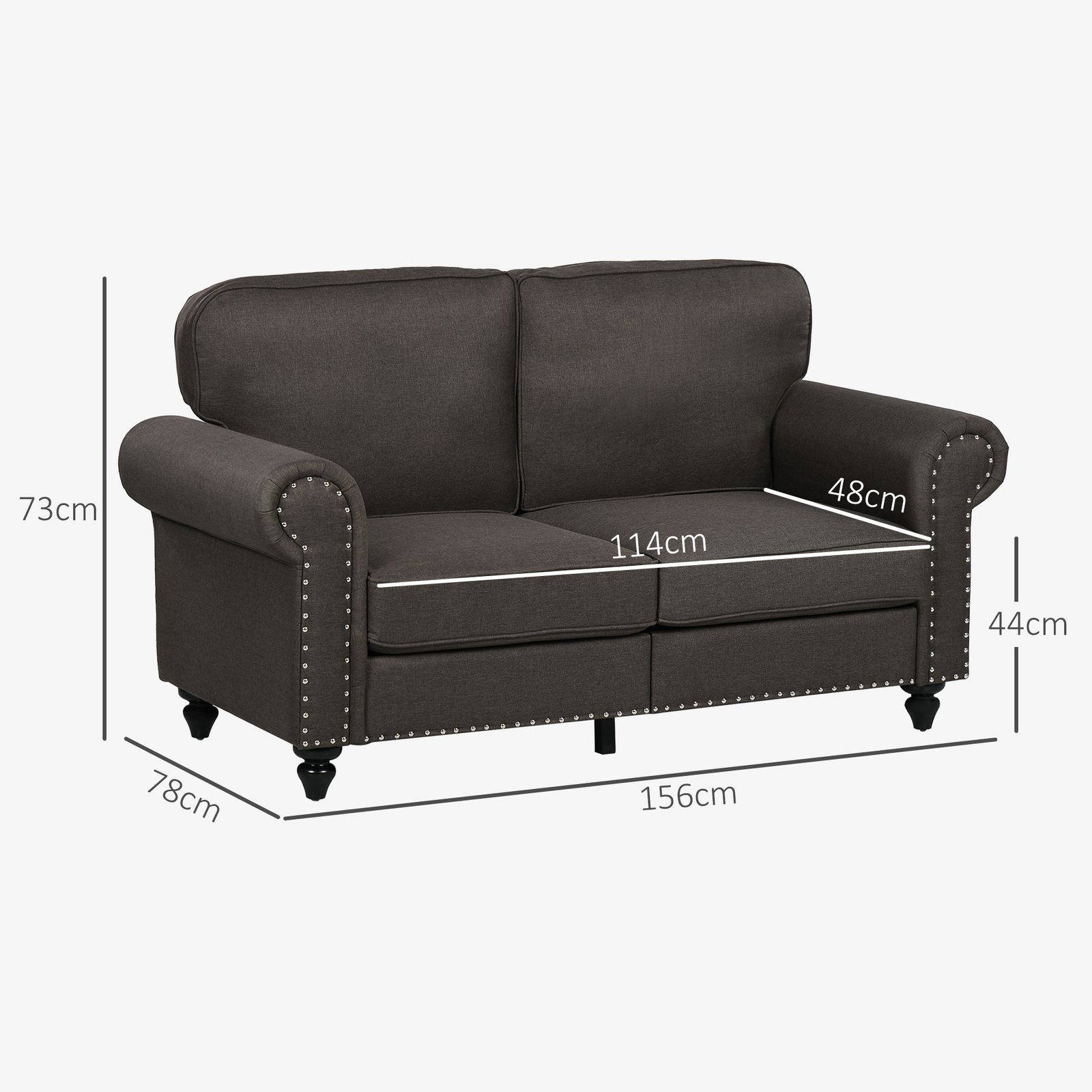 HOMCOM Two-Seater Mid-Century Sofa, with Pocket Springs - Dark Brown - Image 3