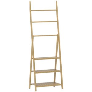 HOMCOM Three-Shelf Bamboo Storage Unit, with Towel Racks - Natural Finish