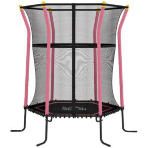 HOMCOM Kids Trampoline Mini Bouncer with Enclosure Safety Net For Ages 3-10 Years - Pink
