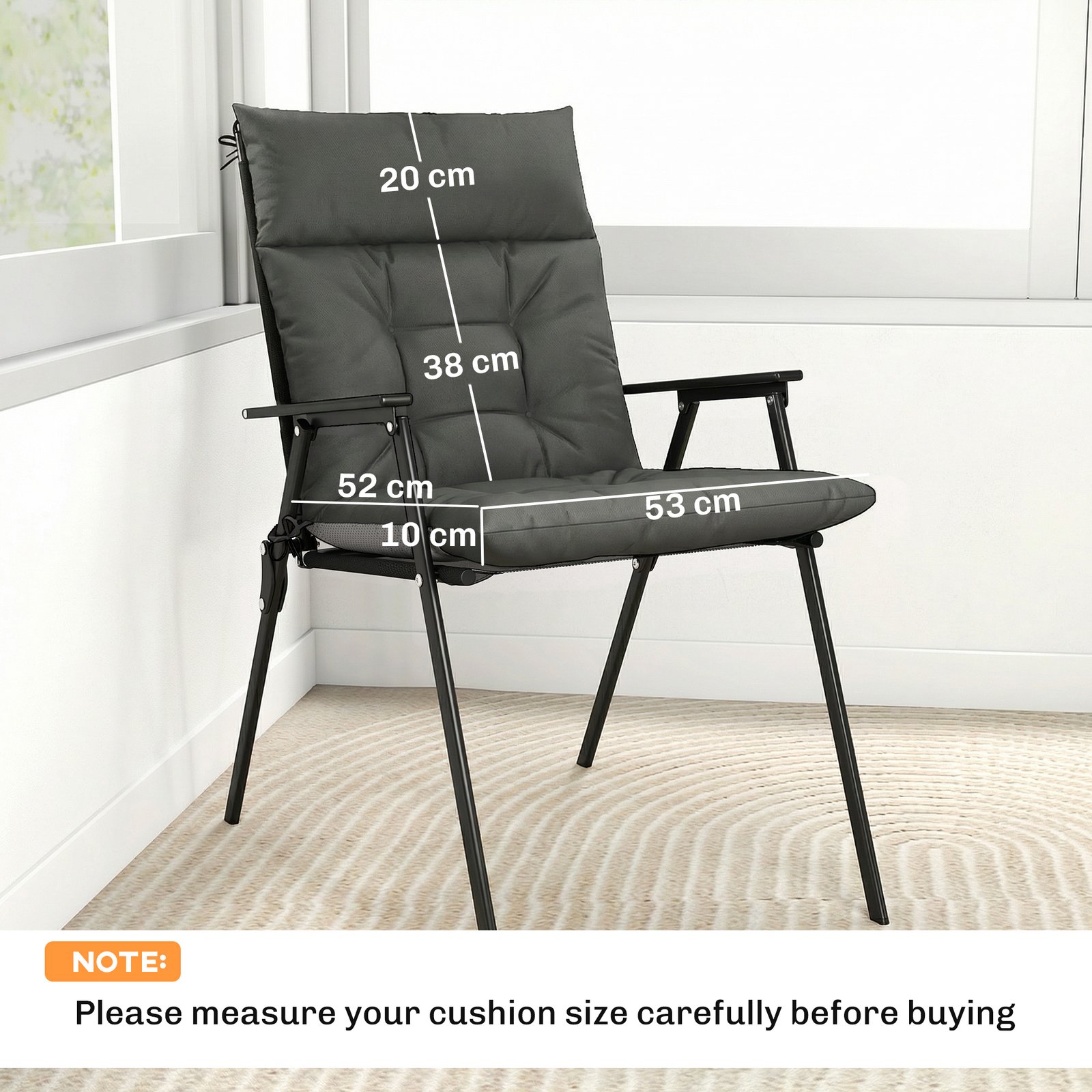 Outsunny Patio Chair Cushions Set of 4, Waterproof Non-Slip Lounge Chair Cushions, 112x53cm, Dark Grey - Image 3