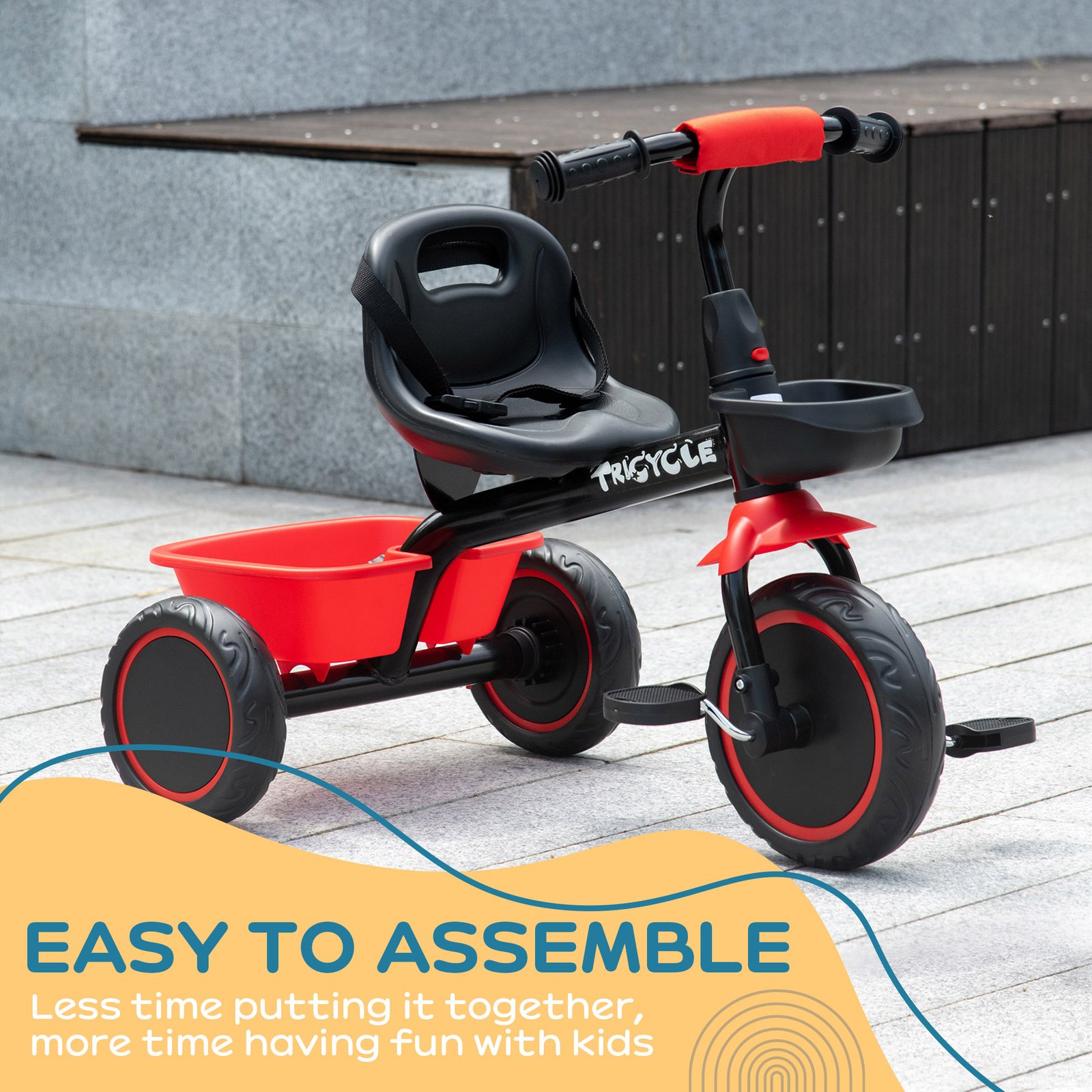 AIYAPLAY Kids Trike for 2-5 Years with Adjustable Seat, Pedal, Baskets, Red - Image 6