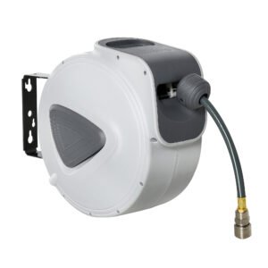 DURHAND Retractable Air Hose Reel, Wall Mount Auto Rewind Hose- Reel, 10m+ 90cm Diameter 3/ 8" 9.5mm, Connector 1/ 4" BSP, Grey