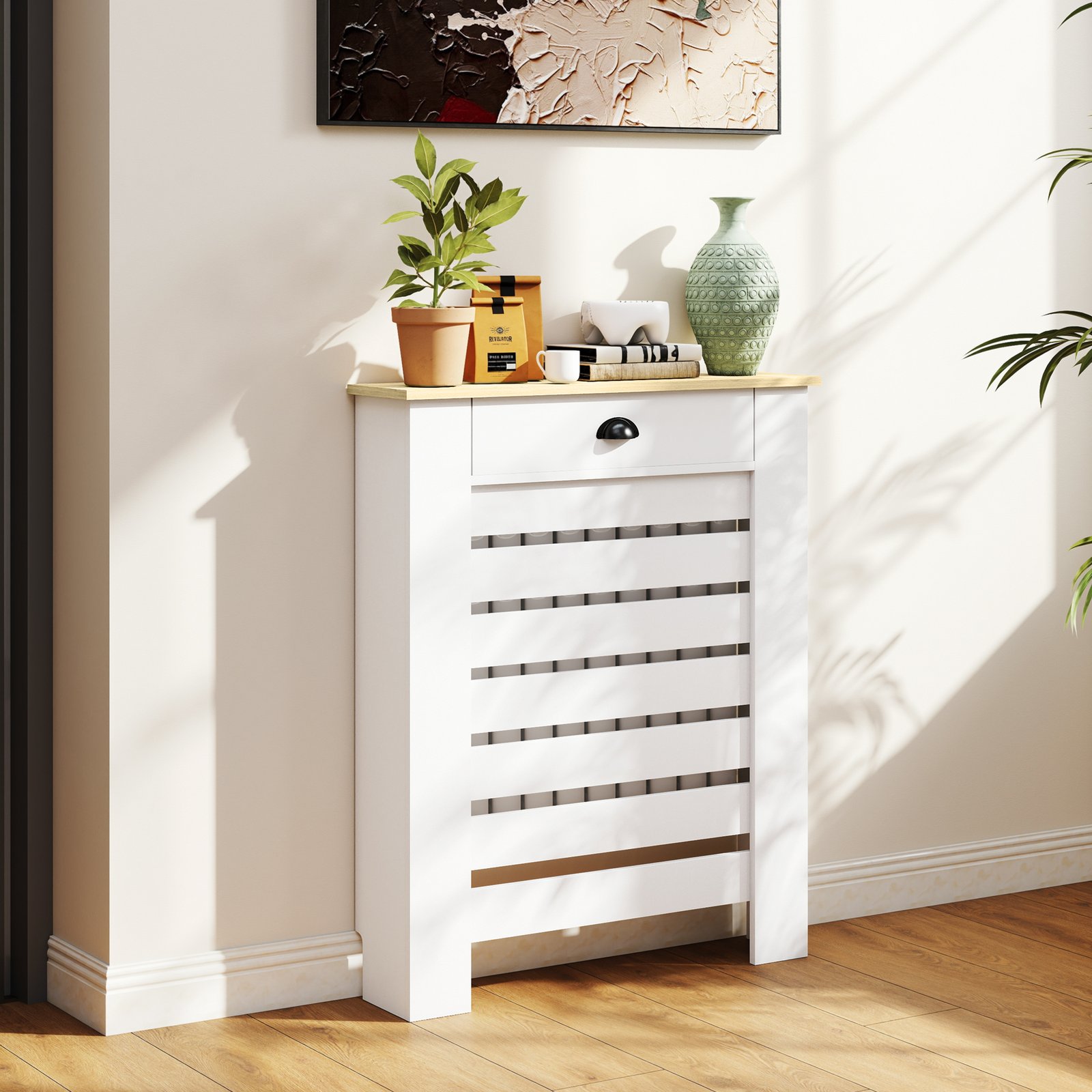 HOMCOM 95.5H x 78Wcm Radiator Cover, with Drawer - White - Image 2
