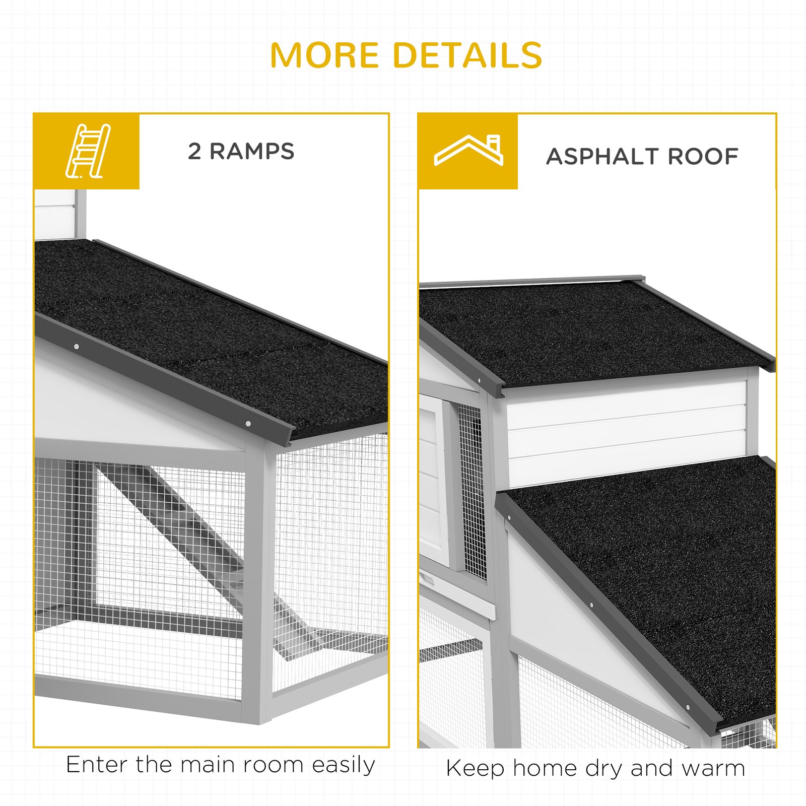 PawHut Large Rabbit Hutch with Run, Outdoor Bunny Cage, with Tray, Ramp - Light Grey - Image 7