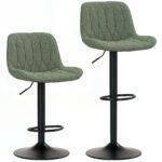 HOMCOM Breakfast Bar Stools Set of 2 Linen upholstery 60-80cm Adjustable Height – Green