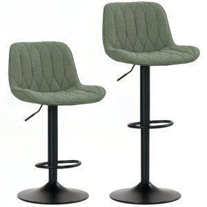 HOMCOM Breakfast Bar Stools Set of 2 Linen upholstery 60-80cm Adjustable Height – Green