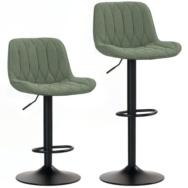HOMCOM Breakfast Bar Stools Set of 2 Linen upholstery 60-80cm Adjustable Height – Green