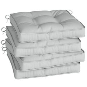 Outsunny Set of 4 Garden Seat Cushion with Ties, 42 x 42cm Replacement Dining Chair Seat Pad, Light Grey