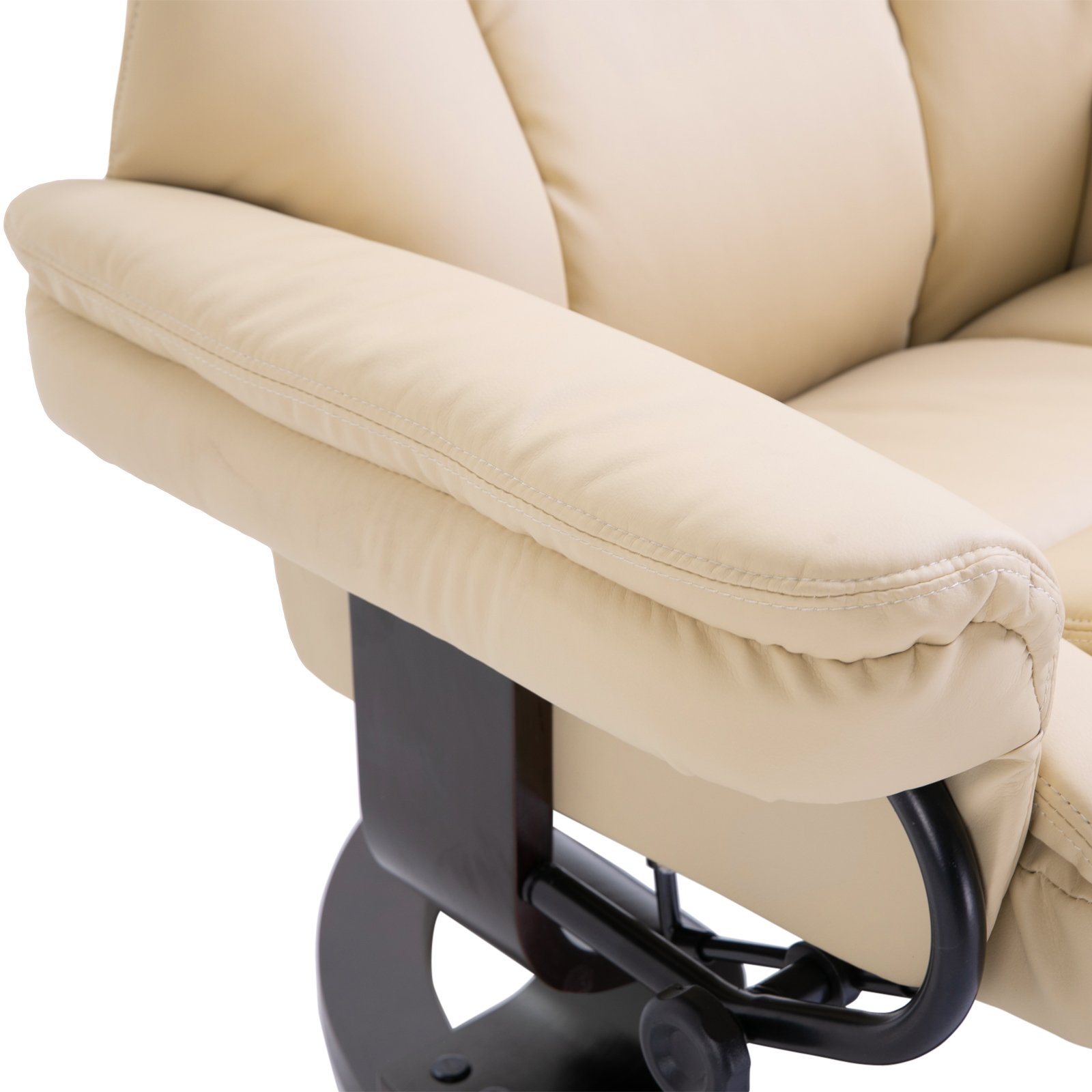 HOMCOM 360° Swivel Recliner Chair with Footstool, PU Leather Manual Recliner Armchair with Footstool, Solid Wood Base, Upholstered Reclining Chair for Living Room, Bedroom, Office, Cream - Image 8