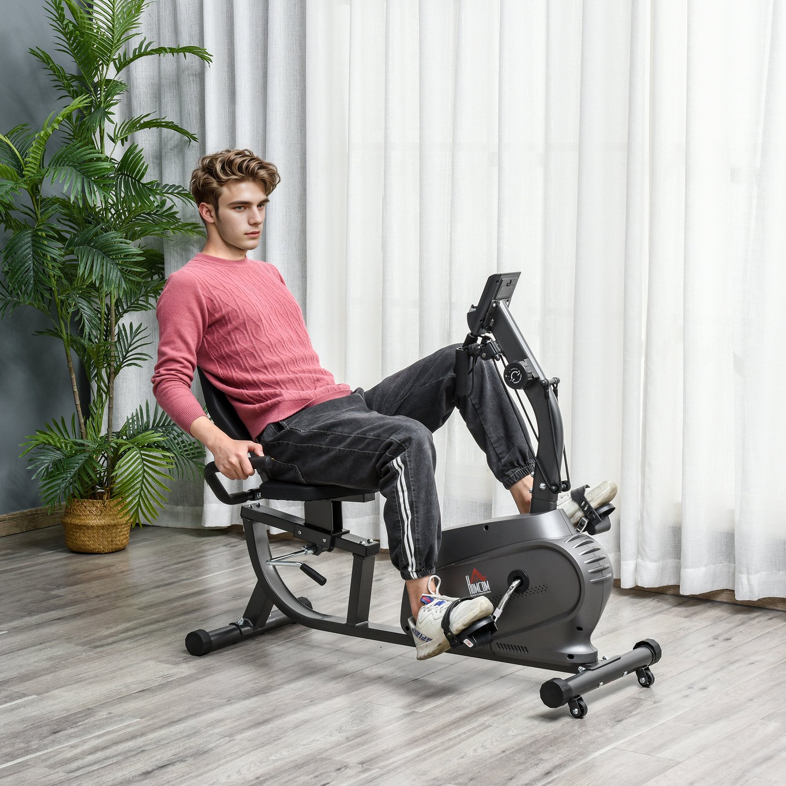 HOMCOM Recumbent Seated Exercise Bike, Recovery Rehab Exercise Bike Home Exerciser, 8-Level Magnetic Resistance Stationary Bike with Pad Holder, LCD Monitor, Wheels for Indoor Cardio Workout, Black - Image 2