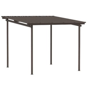 Outsunny 3 x 3(m) Garden Pergola with Waterproof Metal Roof, Lean to Pergola Hardtop Gazebo, Brown