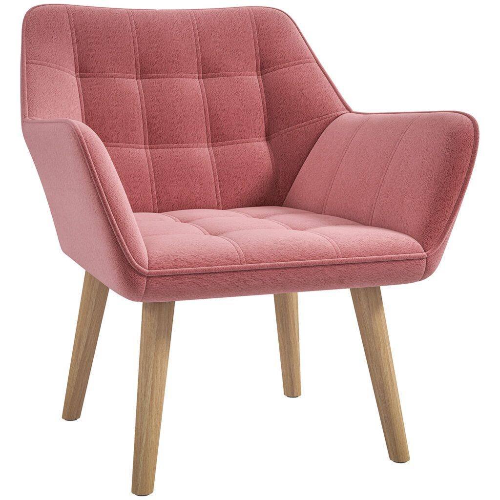HOMCOM Accent Chair, Arm Chair with Wide Arms, Slanted Back, Thick Padding and Rubber Wooden Legs for Living Room, Pink HOMCOM Accent Chair, Arm Chair with Wide Arms, Slanted Back, Thick Padding and Rubber Wooden Legs for Living Room, Pink