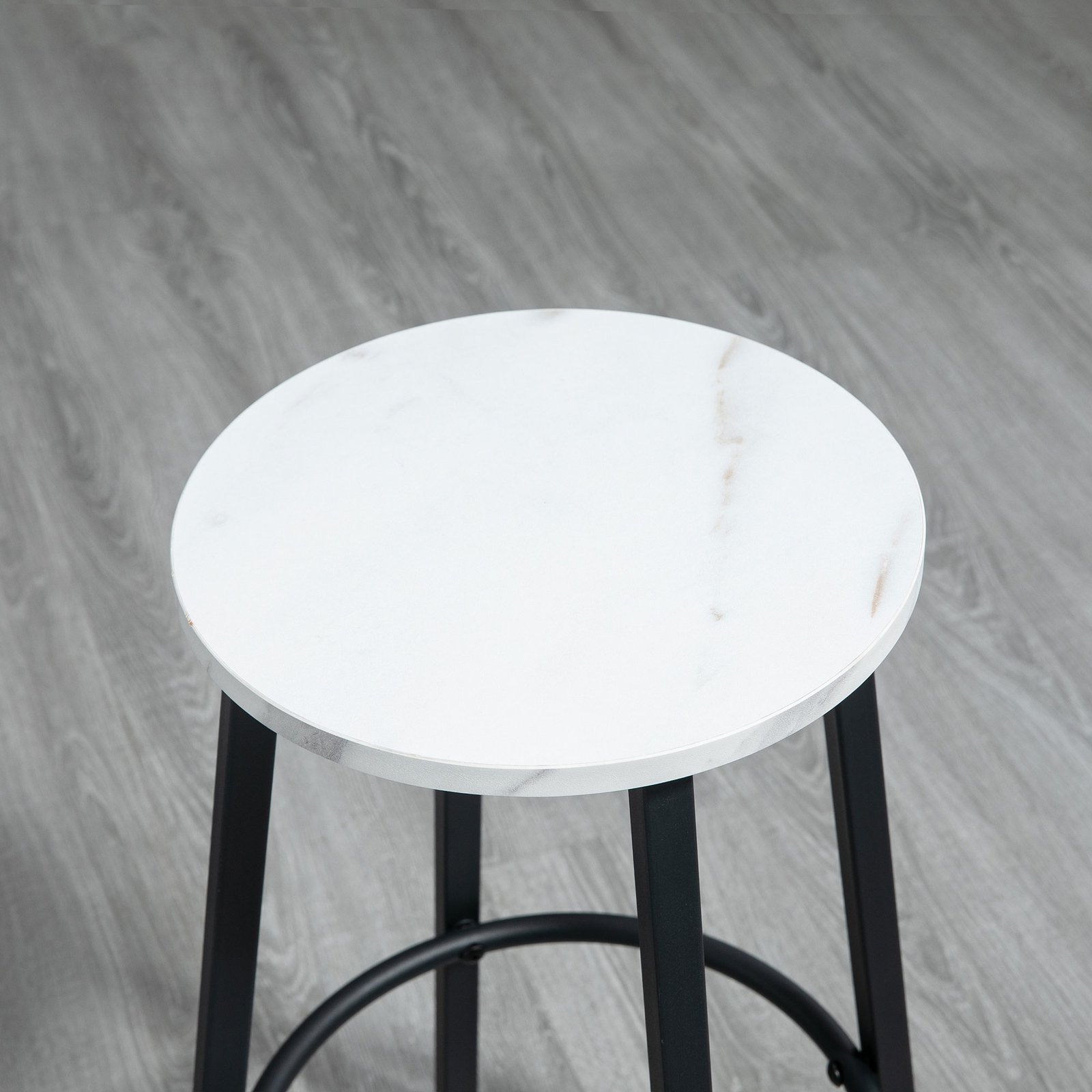 HOMCOM Three-Piece Marble-Effect Bar Table Set - White/Black - Image 9