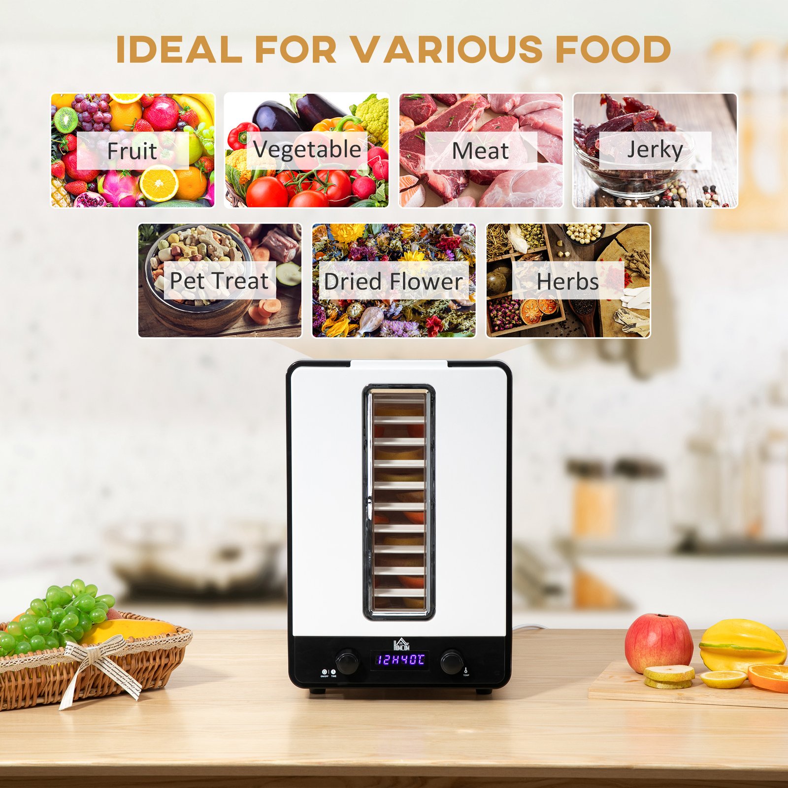HOMCOM 11-Tray Food Dehydrator, 40-70? Temperature and Timer - Image 4
