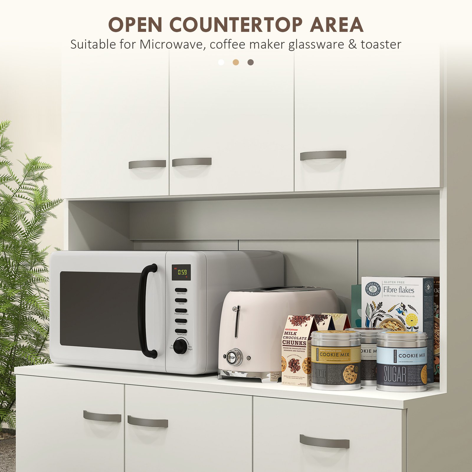 HOMCOM Freestanding Kitchen Pantry Storage Cabinet with Adjustable Shelves & Middle Worktop - White - Image 5