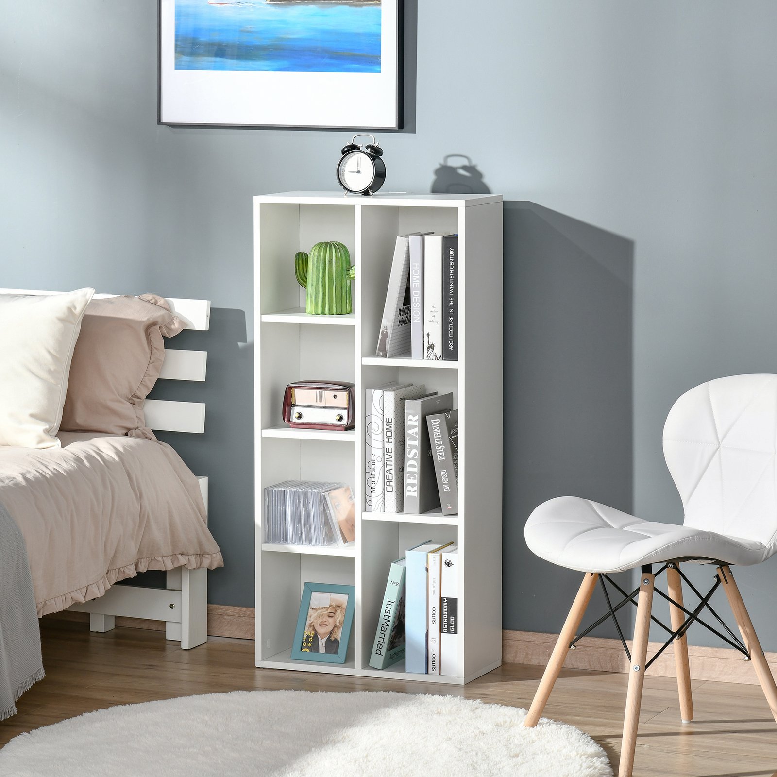 HOMCOM Seven-Cube Bookcase - White Wood Effect - Image 7