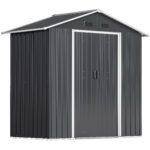 Outsunny 6.5×3.5ft Metal Garden Storage Shed for Outdoor Tool Storage with Double Sliding Doors and 4 Vents, Dark Grey