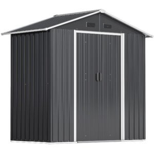 Outsunny 6.5×3.5ft Metal Garden Storage Shed for Outdoor Tool Storage with Double Sliding Doors and 4 Vents, Dark Grey