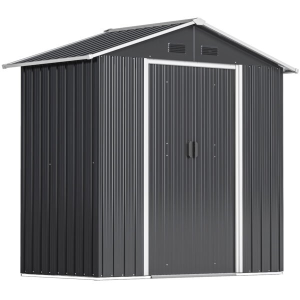 Outsunny 6.5×3.5ft Metal Garden Storage Shed for Outdoor Tool Storage with Double Sliding Doors and 4 Vents, Dark Grey