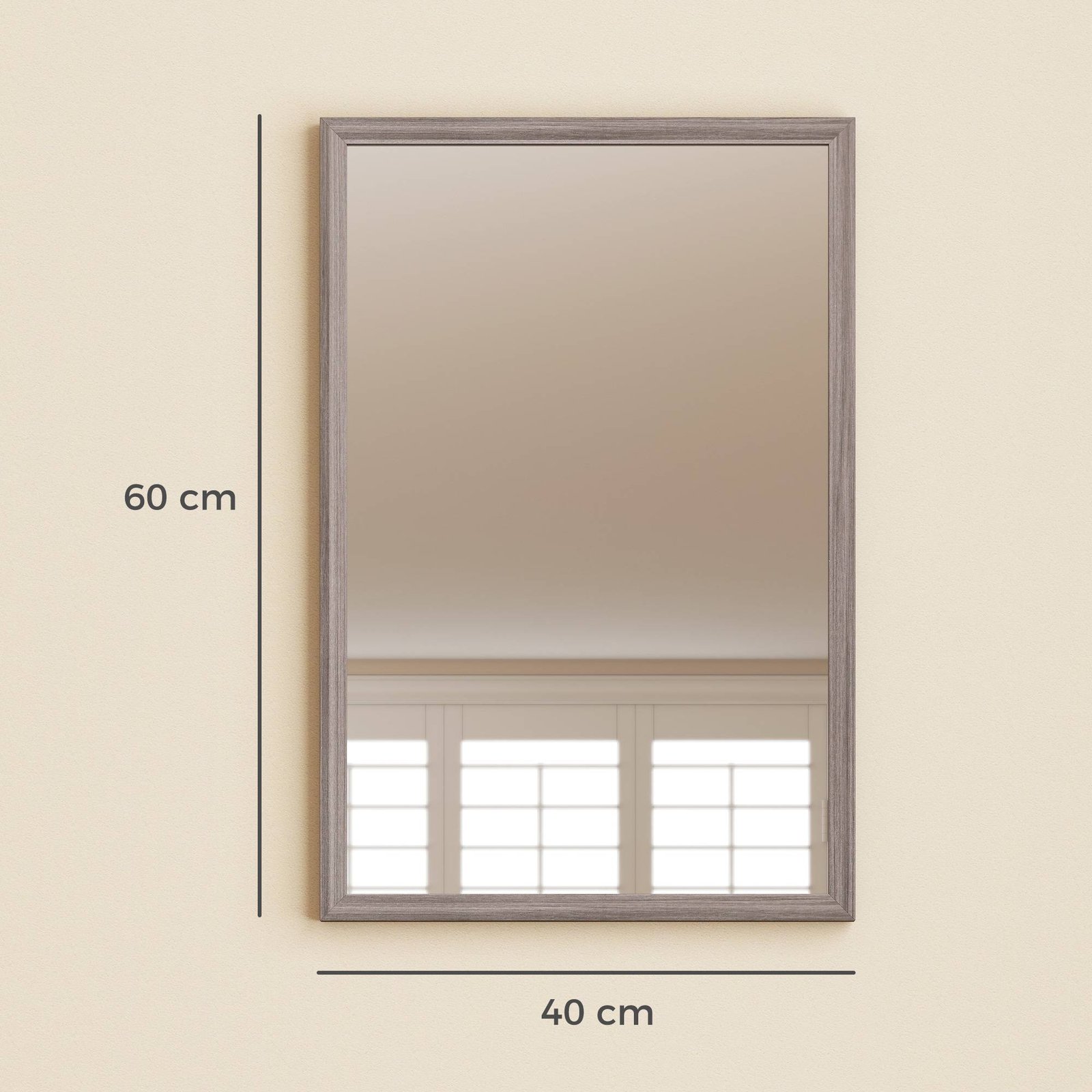 HOMCOM Wall Bathroom Mirror, 40 x 60 cm Wall-Mounted Mirror for Living Room, Bedroom, Hallway, Grey - Image 3