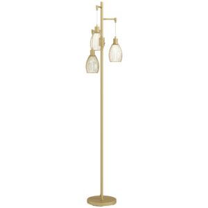 HOMCOM 3-Light Floor Lamp, 170cm Industrial Dimmable Standing Lamp with Steel Wire Cage Lampshades for Living Room, Bedroom, Dining Room, Study, Bulb Not Included, Gold Tone