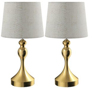 HOMCOM Dimmable Bedside Lamps Set of 2, Modern Table Lamps with 3 Colour Temperatures, USB A+C Charging Ports and Linen Shade for Living Room Bedroom Office, Gold Tone
