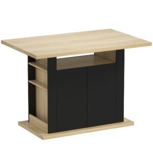 HOMCOM Kitchen Island with Spice Rack, Kitchen Storage with Large Tabletop for 4 People, Adjustable Shelves Black & Natural