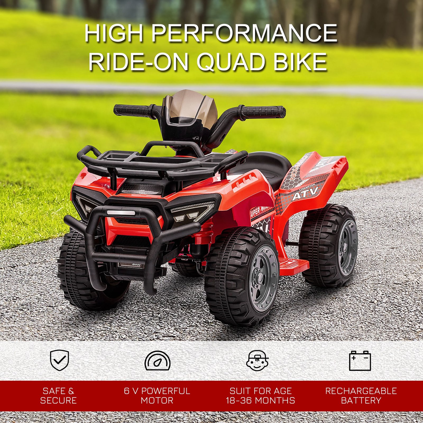 HOMCOM 6V Kids Electric Ride on Car Toddlers Quad Bike All Terrain Vehicle Toy With Music for 18-36 months Red - Image 4