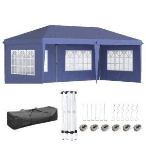 Outsunny 3 x 6m Pop Up Gazebo, Height Adjustable Marquee Party Tent with Sidewalls and Storage Bag, Blue
