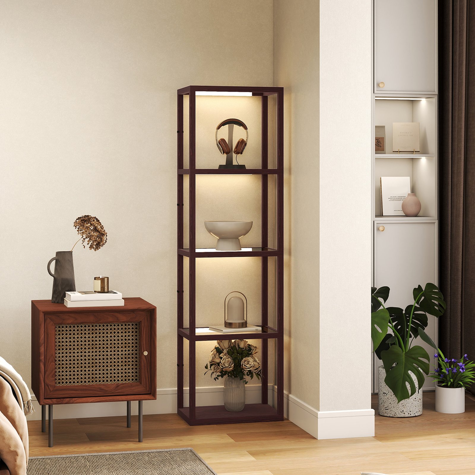 HOMCOM Four-Shelf Floor Lamp - Dark Brown - Image 9