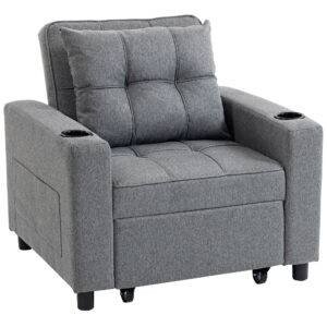 HOMCOM 3-in-1 Single Sofa Bed, Convertible Sleeper Chair Bed - Dark Grey